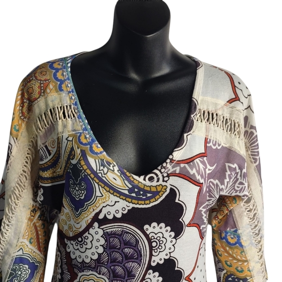 Citi Life Women's Multicolor Paisley Print V-Neck 3/4 Sleeve Top Sweater Size M - Picture 3 of 9